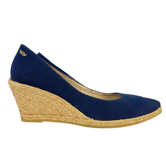 Viscata Roses Canvas Espadrille Wedges Pointed Toe Blue Womens‎ Size 10 - Picture 1 of 11